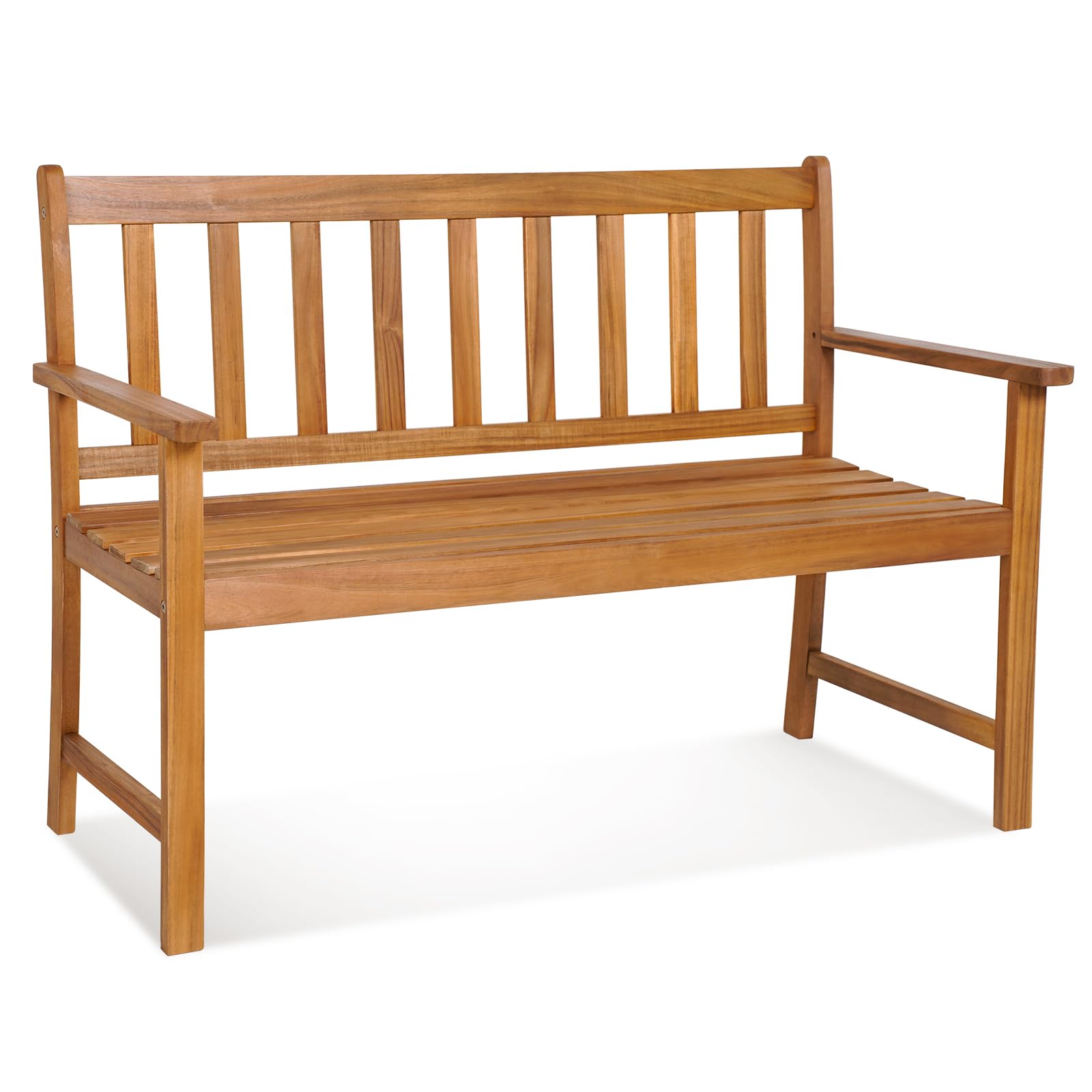 Tangkula Outdoor Acacia Wood Bench, 2-Person Garden Bench with Backrest and Armrests